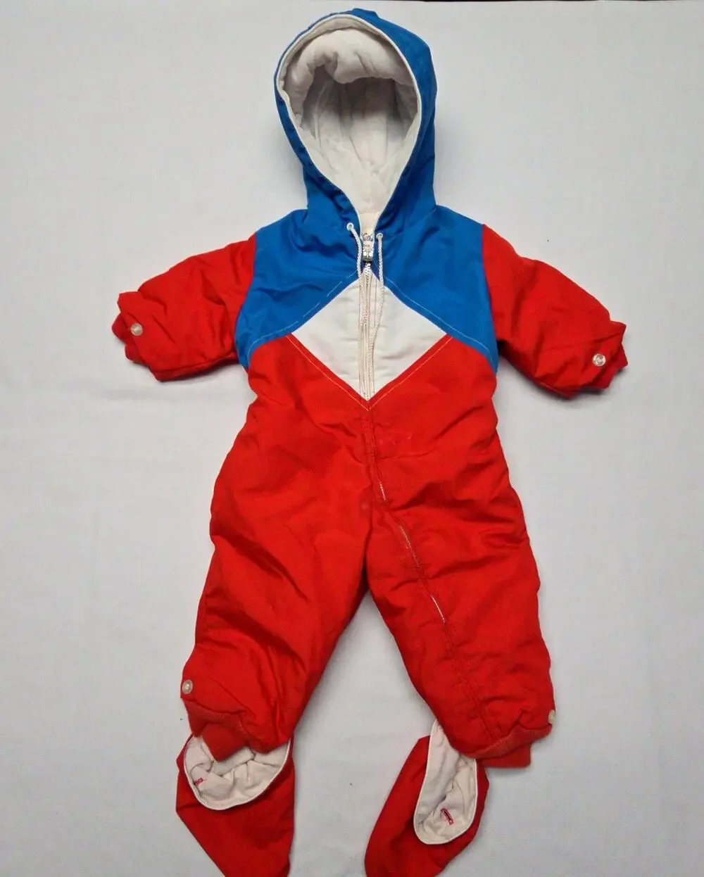 Vintage Weather Tamer Red Blue Hooded Snowsuit Toddler Made in USA Kids 24 Month